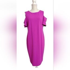 Share Calvin Klein Cold Shoulder Sheath Dress Midi Cocktail Fuchsia Women's 14